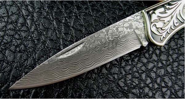 Damascus Steel Small Knife Jungle Folding Knife with Cupronickel Handle UDTEK00537 / UDTEK01204